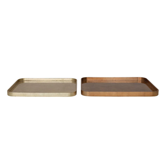 MDF Lacquered Trays w/Foil, Copper & Gold Finish (2 Sizes)
