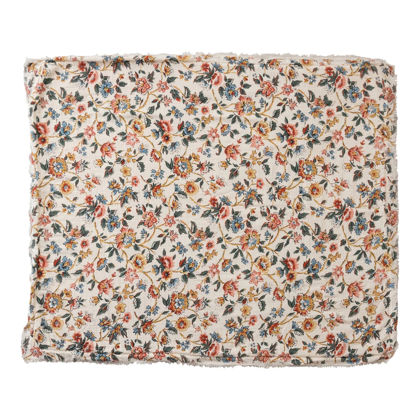 Woven Cotton Printed Throw w/Sherpa Back, Flower Pattern & Fringe