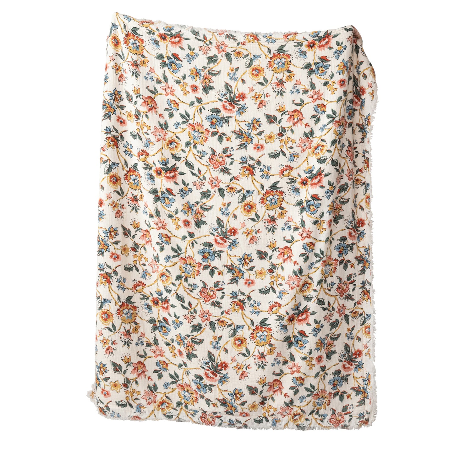 Woven Cotton Printed Throw w/Sherpa Back, Flower Pattern & Fringe