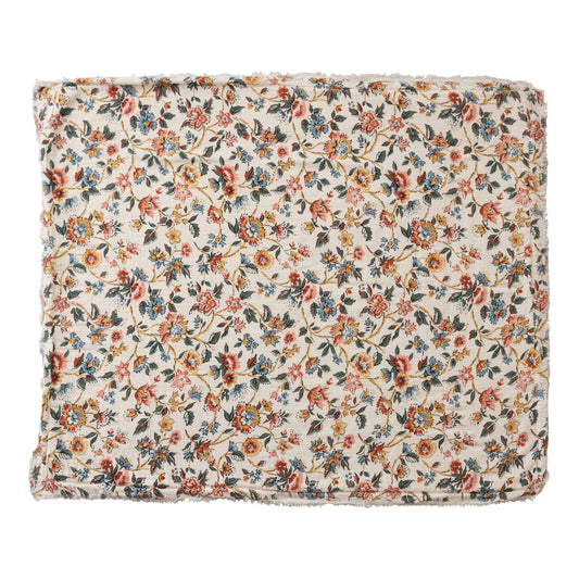 Woven Cotton Printed Throw w/Sherpa Back, Flower Pattern & Fringe