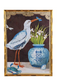 Wood Faux Bamboo Framed Canvas Wall Decor w/Bird & Urn Image & Gold Foil (2 Styles)