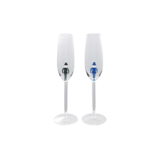 Stemmed Champagne Glass w/Hand-Blown Groom Inside (2 Styles)