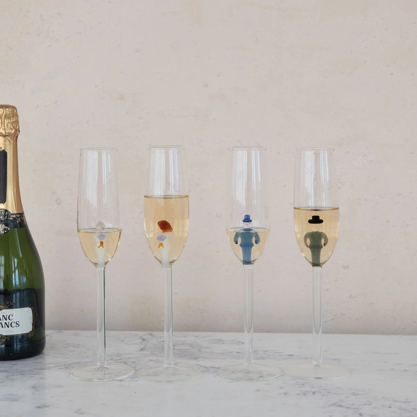 Stemmed Champagne Glass w/Hand-Blown Bride Inside (2 Styles)