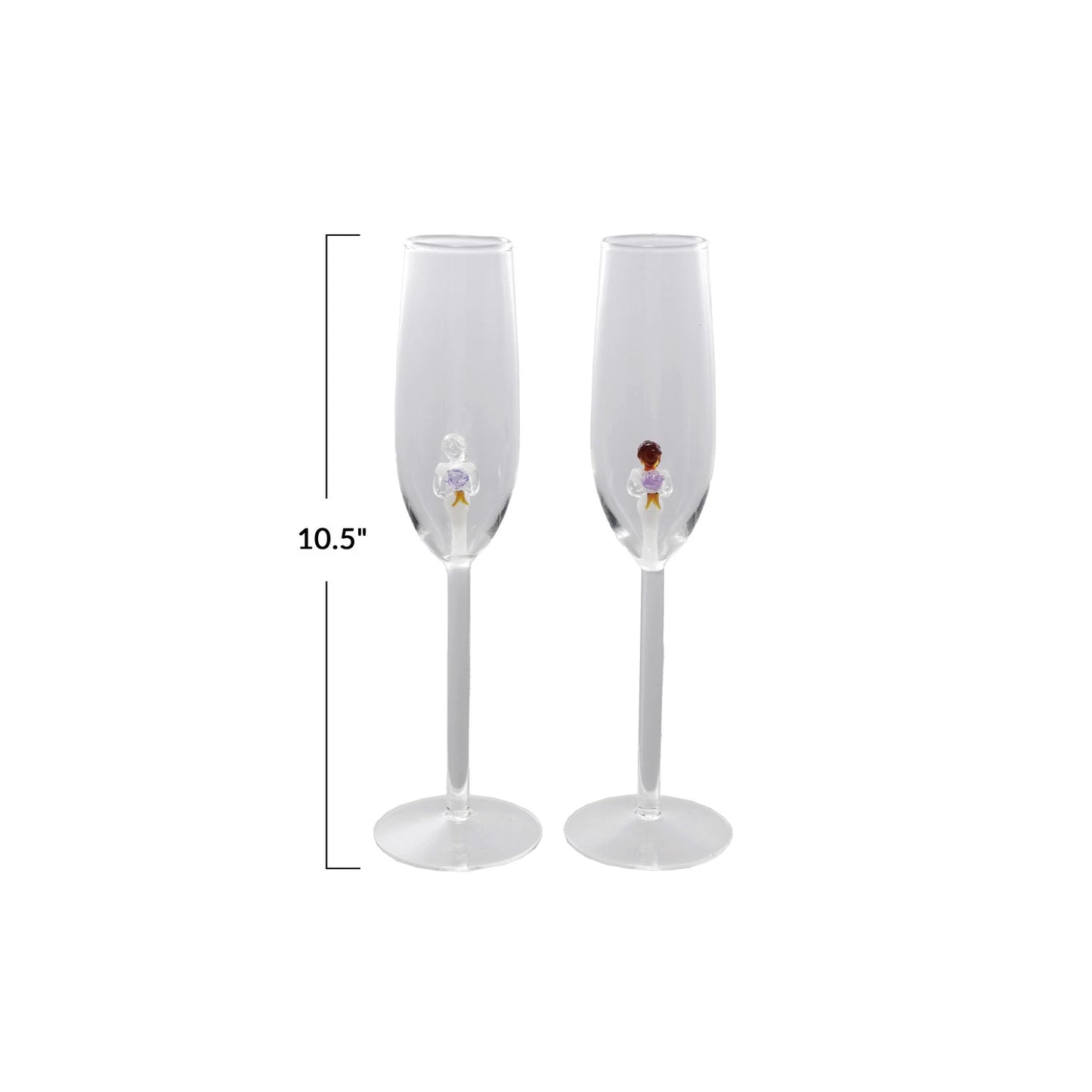 Stemmed Champagne Glass w/Hand-Blown Bride Inside (2 Styles)