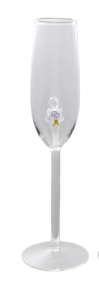 Stemmed Champagne Glass w/Hand-Blown Bride Inside (2 Styles)