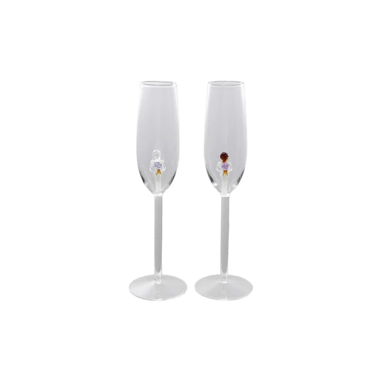 Stemmed Champagne Glass w/Hand-Blown Bride Inside (2 Styles)