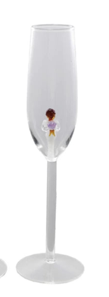 Stemmed Champagne Glass w/Hand-Blown Bride Inside (2 Styles)
