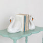 Stoneware Swan Shaped Bookends, White, Orange Color & Black (Set of 2)