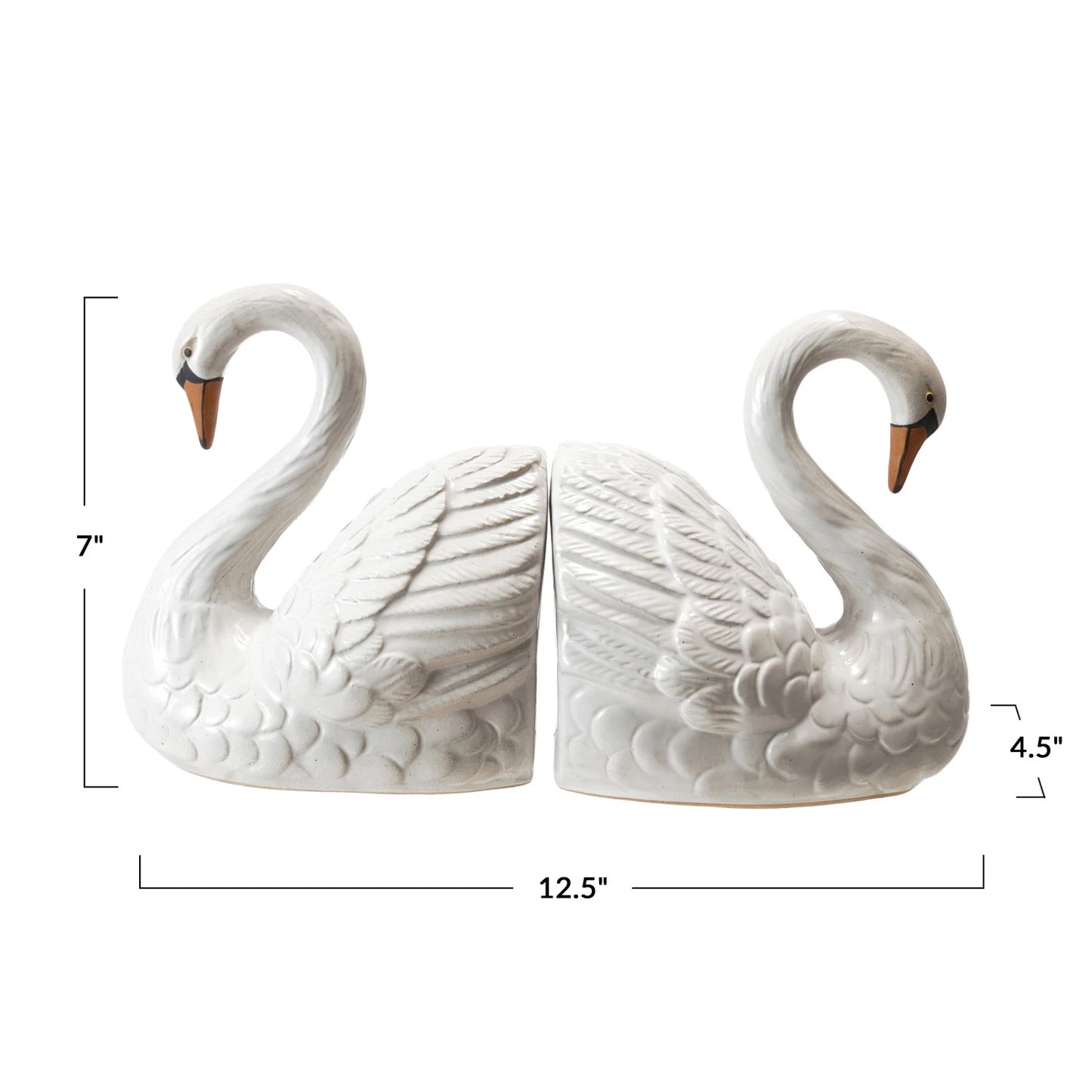 Stoneware Swan Shaped Bookends, White, Orange Color & Black (Set of 2)