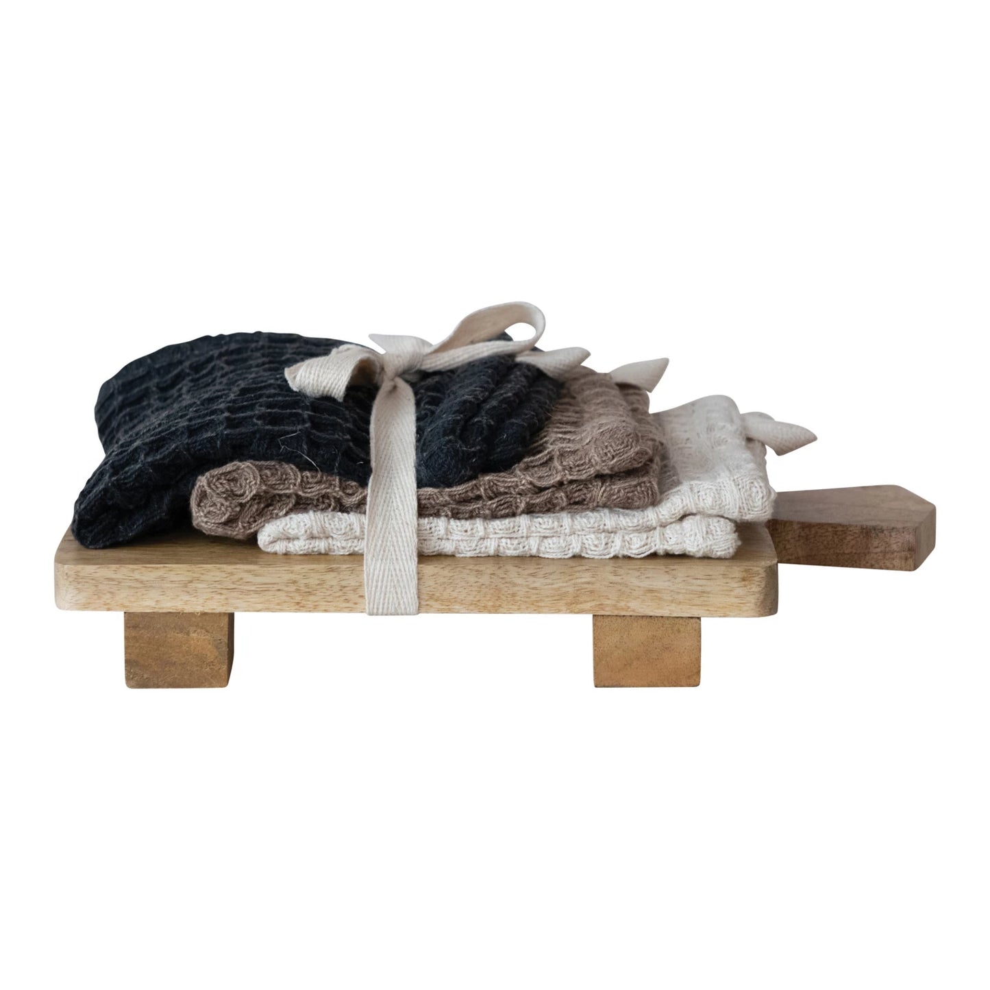 Waffle Weave Dish Cloths w/Cheese/Serving Board (set of 4)