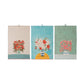 Cotton & Linen Printed Tea Towel w/Flowers in Vase & Mini Pom Pom Trim (3 Styles)