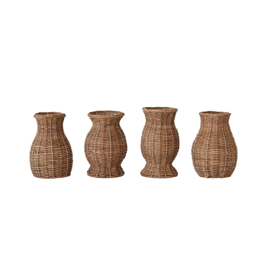 Hand-Woven Rattan Vase w/Removable Glass Insert  (4 Styles)