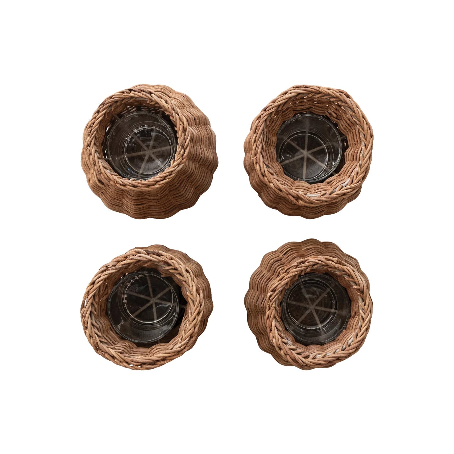 Hand-Woven Rattan Vase w/Removable Glass Insert  (4 Styles)