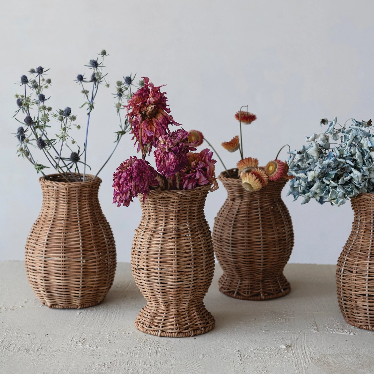 Hand-Woven Rattan Vase w/Removable Glass Insert  (4 Styles)