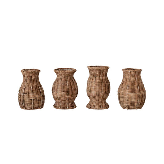 Hand-Woven Rattan Vase w/Removable Glass Insert (4 Styles)
