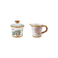 Hand-Painted Stoneware Sugar Pot w/Lid & Creamer w/Bamboo Style Edges (set of 2)