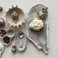 Handmade Stoneware Oyster Shell Shaped Platter, Green (Each One Will Vary)