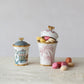 Hand-Painted Stoneware Canister w/Palm Trees & Bamboo Style Edges