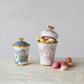 Hand-Painted Stoneware Canister w/House, Palm Tree & Bamboo Style Edges