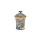 Hand-Painted Stoneware Canister w/House, Palm Tree & Bamboo Style Edges
