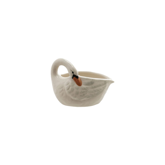 Hand-Painted Stoneware Swan Shaped Creamer, White, Black & Orange Color