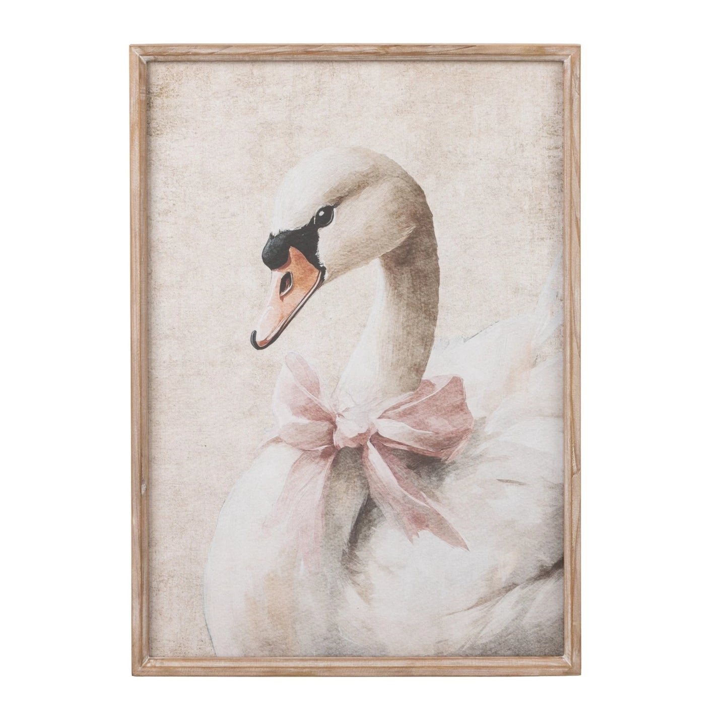Wood Framed Glass Wall Decor w/Swan in Bow , Distressed Finish