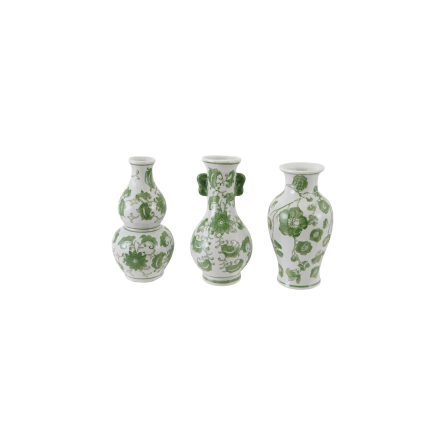 Hand-Painted Stoneware Vase w/Floral Design (3 Styles)