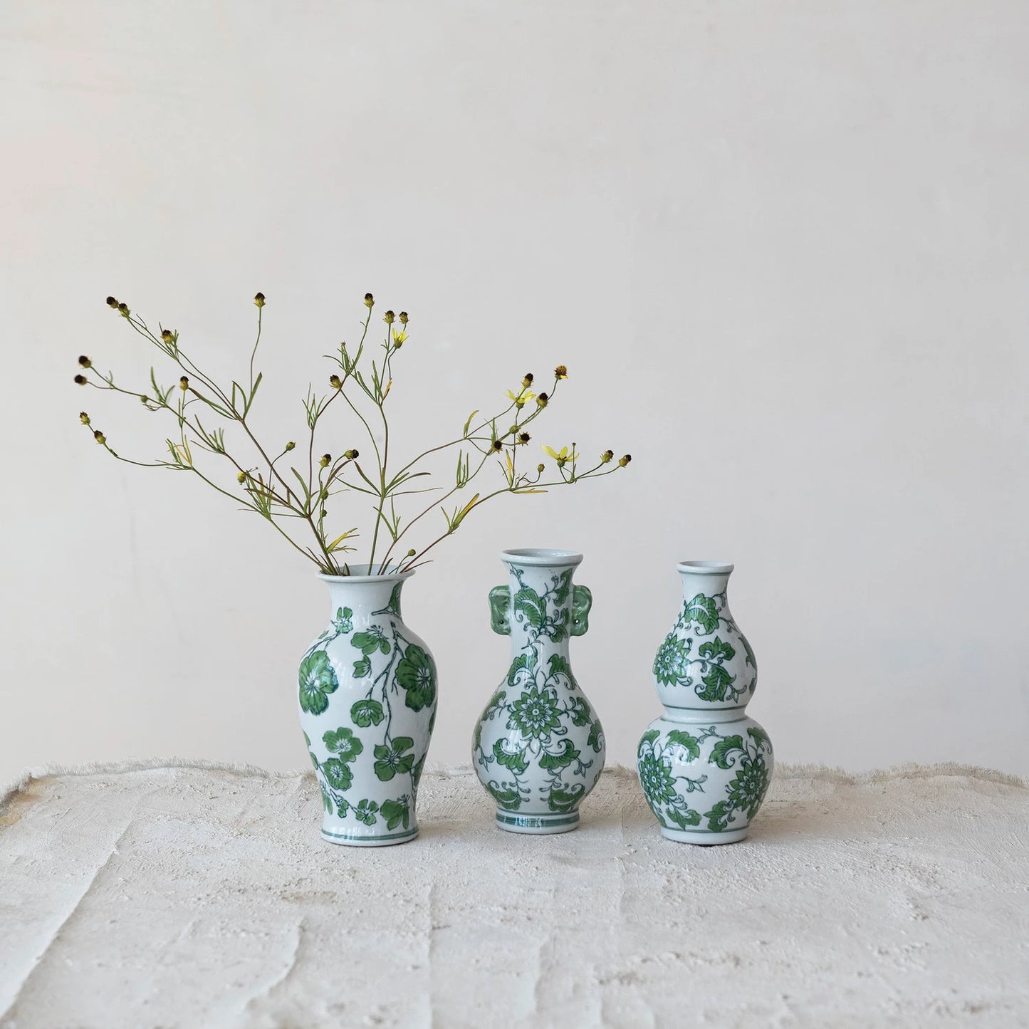 Hand-Painted Stoneware Vase w/Floral Design (3 Styles)