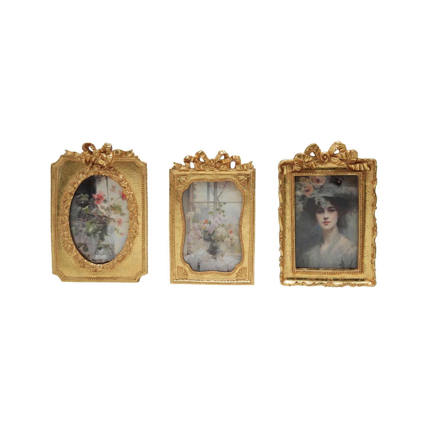 Resin Photo Frame w/Bow, Gold Finish (3 Styles)
