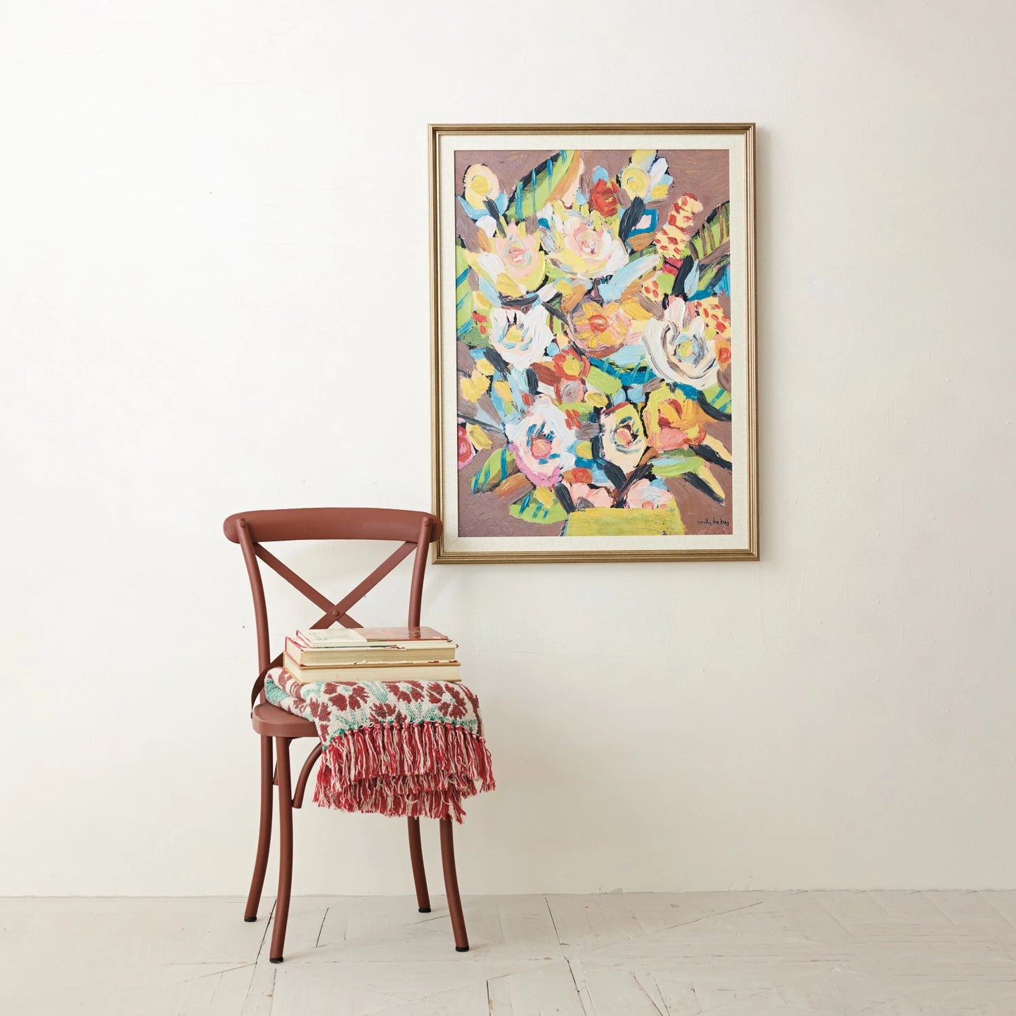 Moulded Composite Framed Canvas Wall Decor w/Hand-Painted Flowers