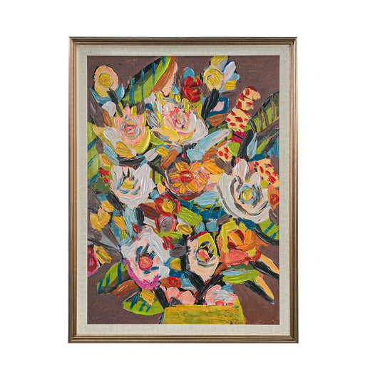 Moulded Composite Framed Canvas Wall Decor w/Hand-Painted Flowers