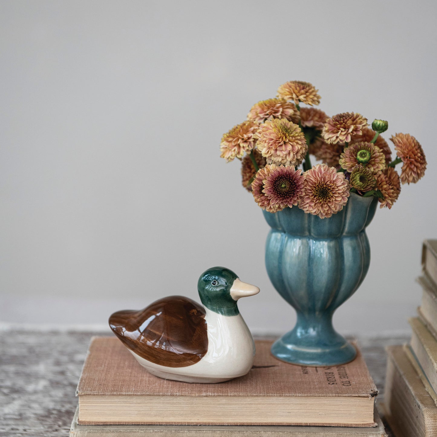 Stoneware Floating Mallard, Brown, Cream Color & Green