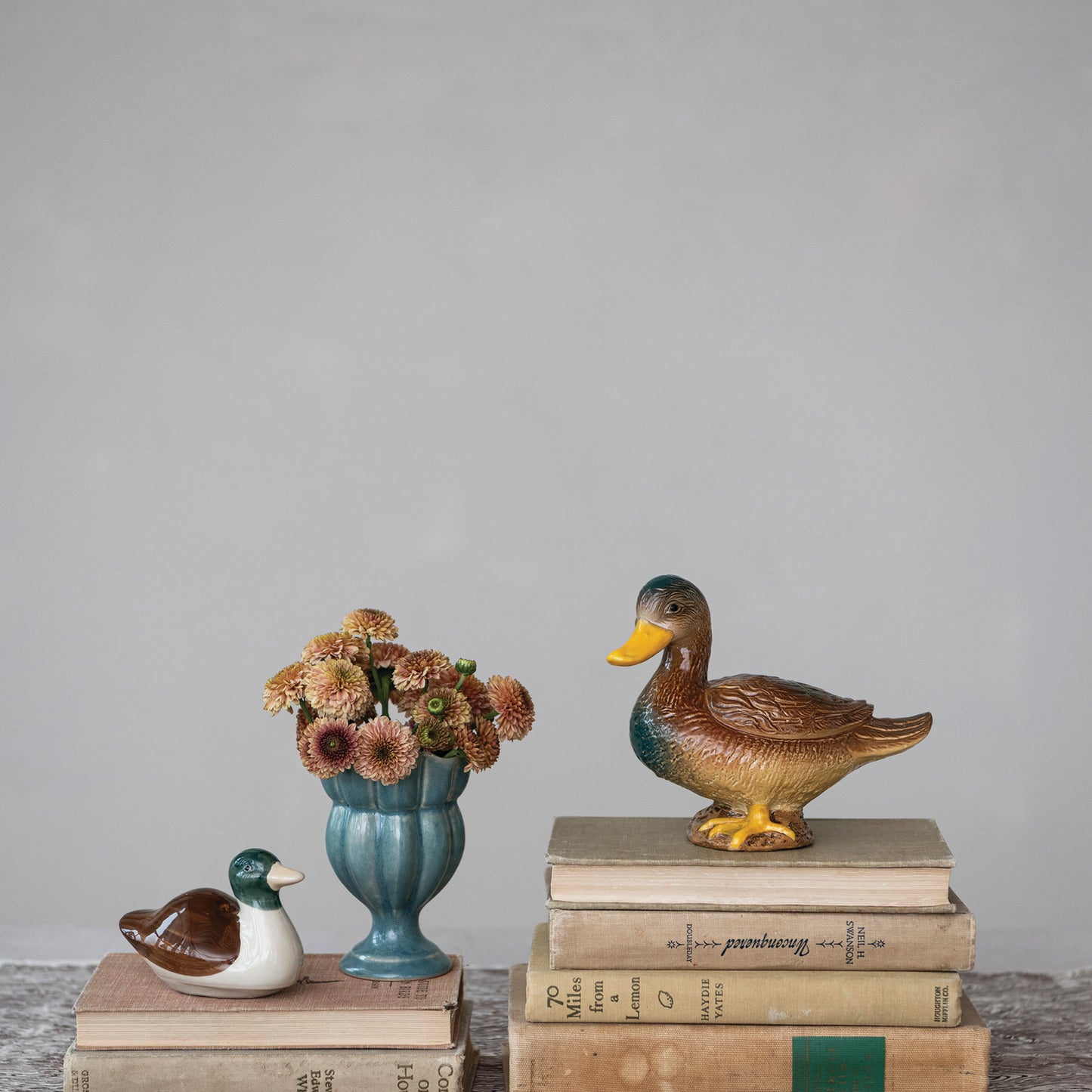 Stoneware Floating Mallard, Brown, Cream Color & Green