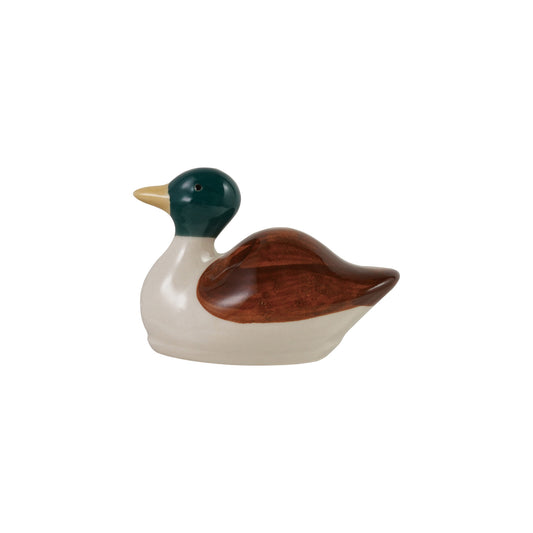 Stoneware Floating Mallard, Brown, Cream Color & Green