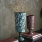 Metal Footed Vase w/Floral Pattern, Green, Grey & White