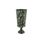 Metal Footed Vase w/Floral Pattern, Green, Grey & White