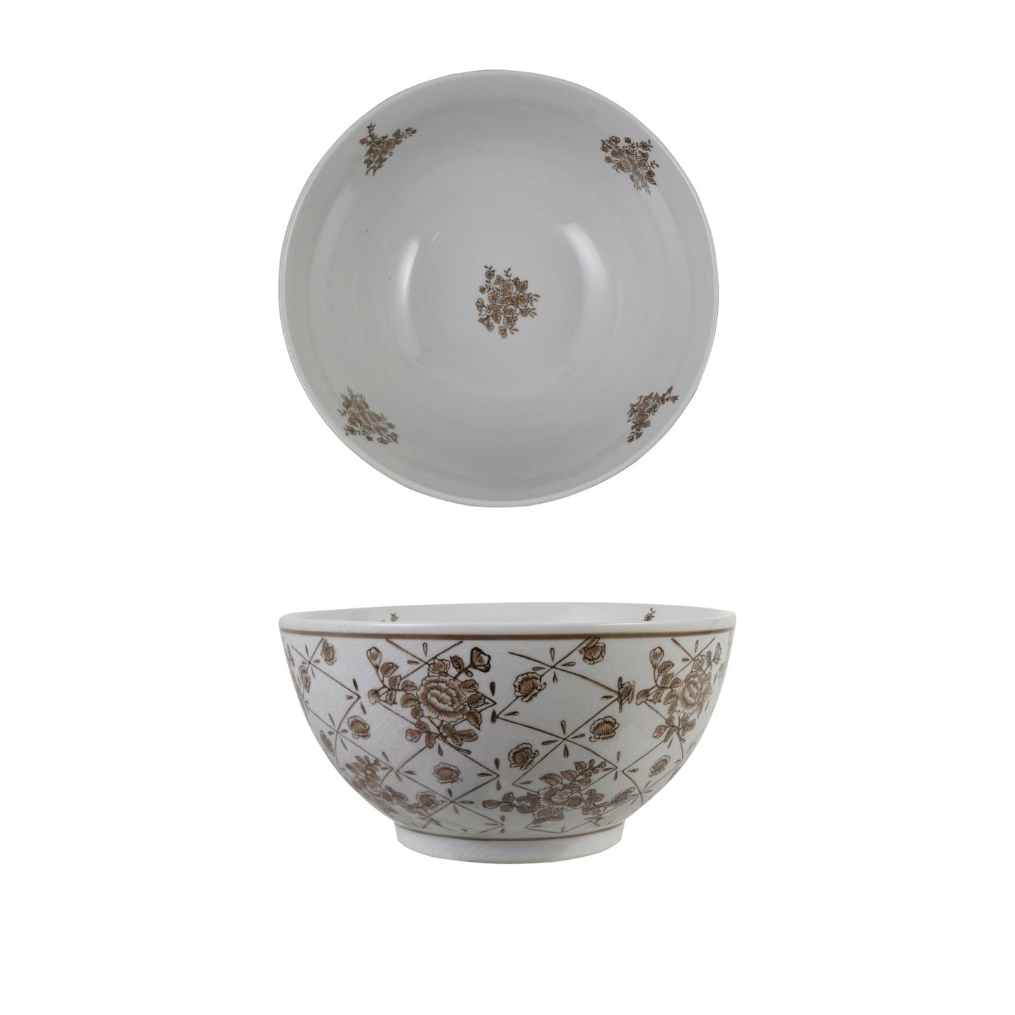 Hand-Painted Stoneware Bowl w/Floral Pattern (Each Will Vary)