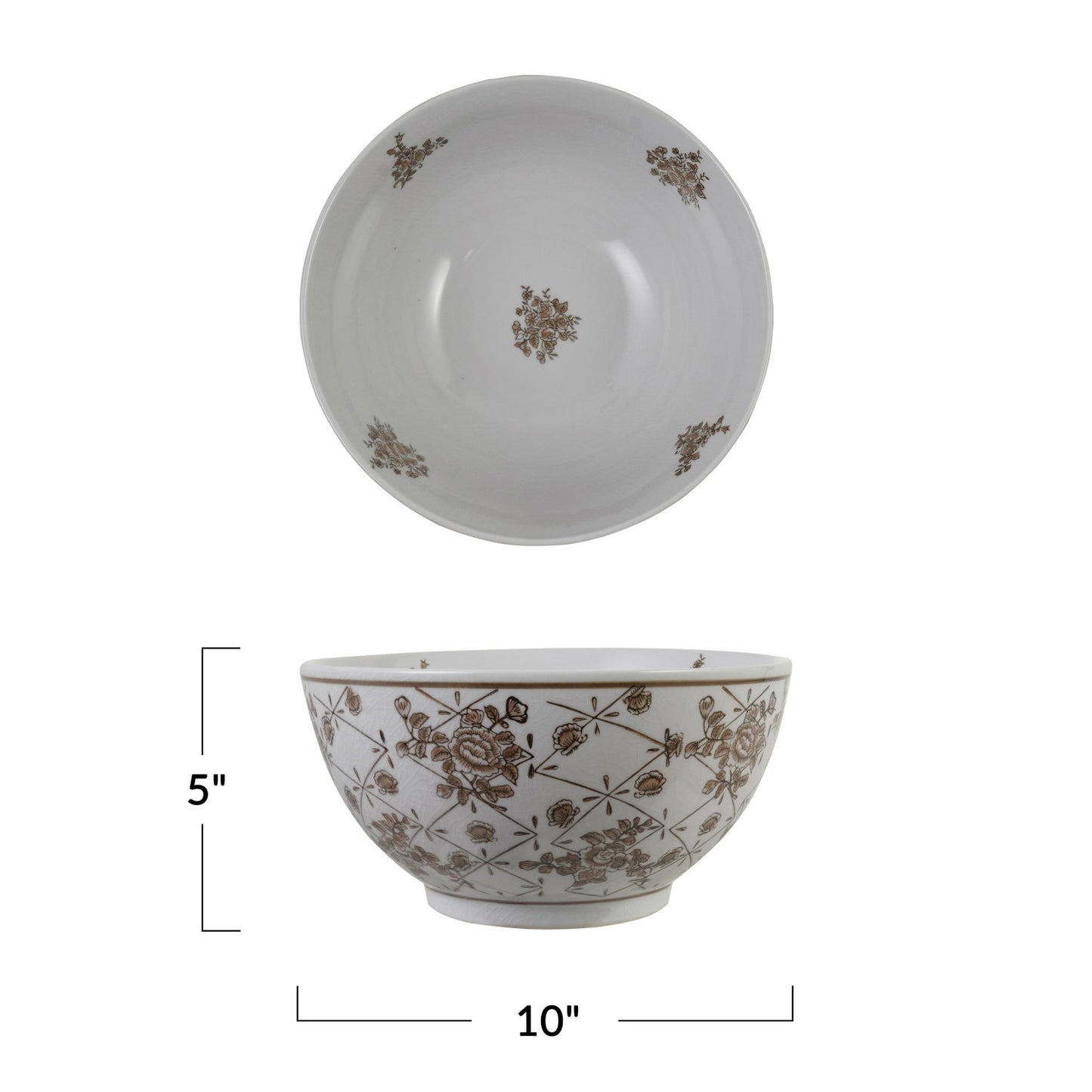Hand-Painted Stoneware Bowl w/Floral Pattern (Each Will Vary)
