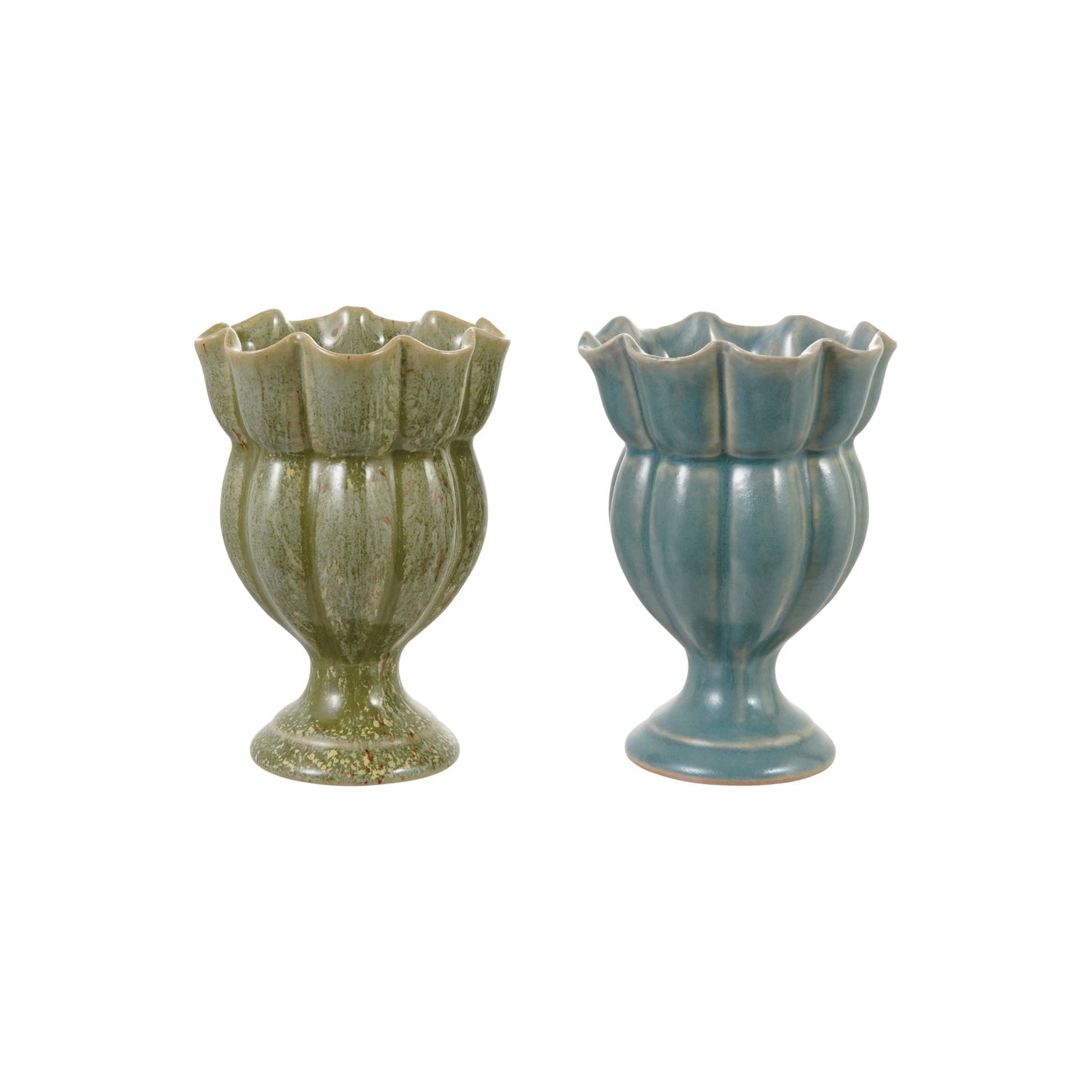 Stoneware Scalloped Footed Vase (2 Colors) (Each Will Vary)