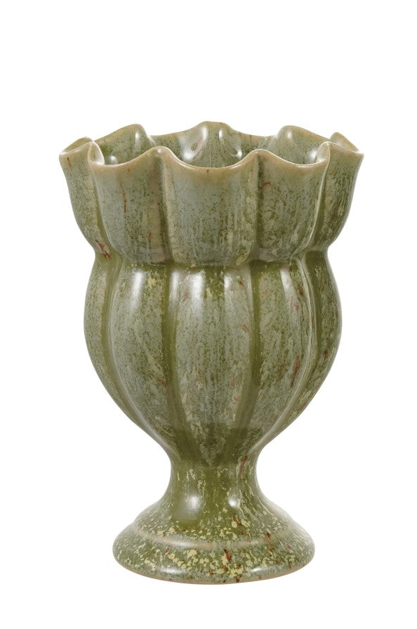Stoneware Scalloped Footed Vase (2 Colors) (Each Will Vary)