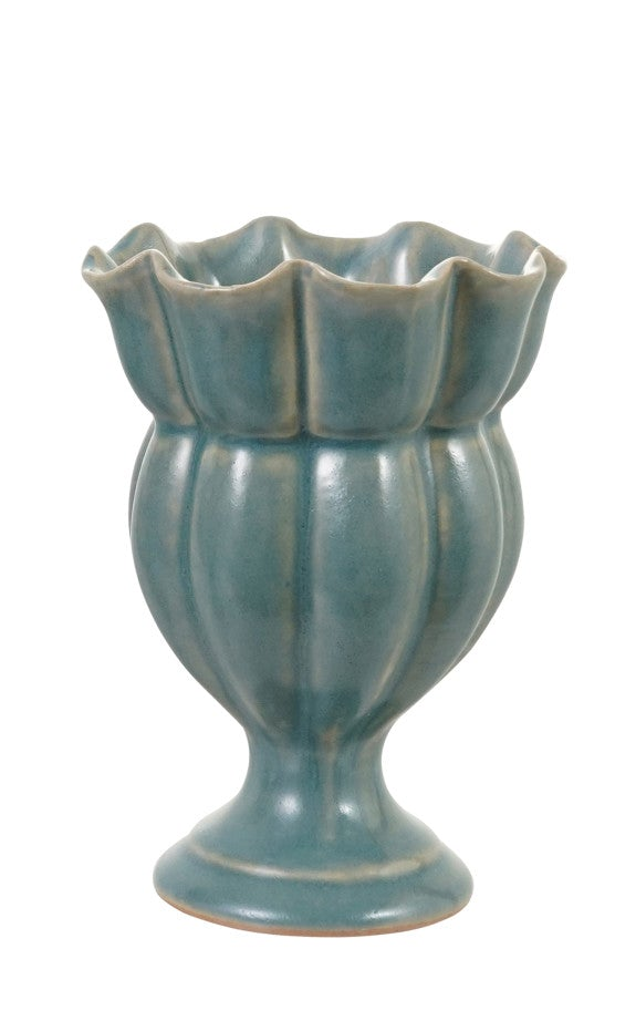 Stoneware Scalloped Footed Vase (2 Colors) (Each Will Vary)