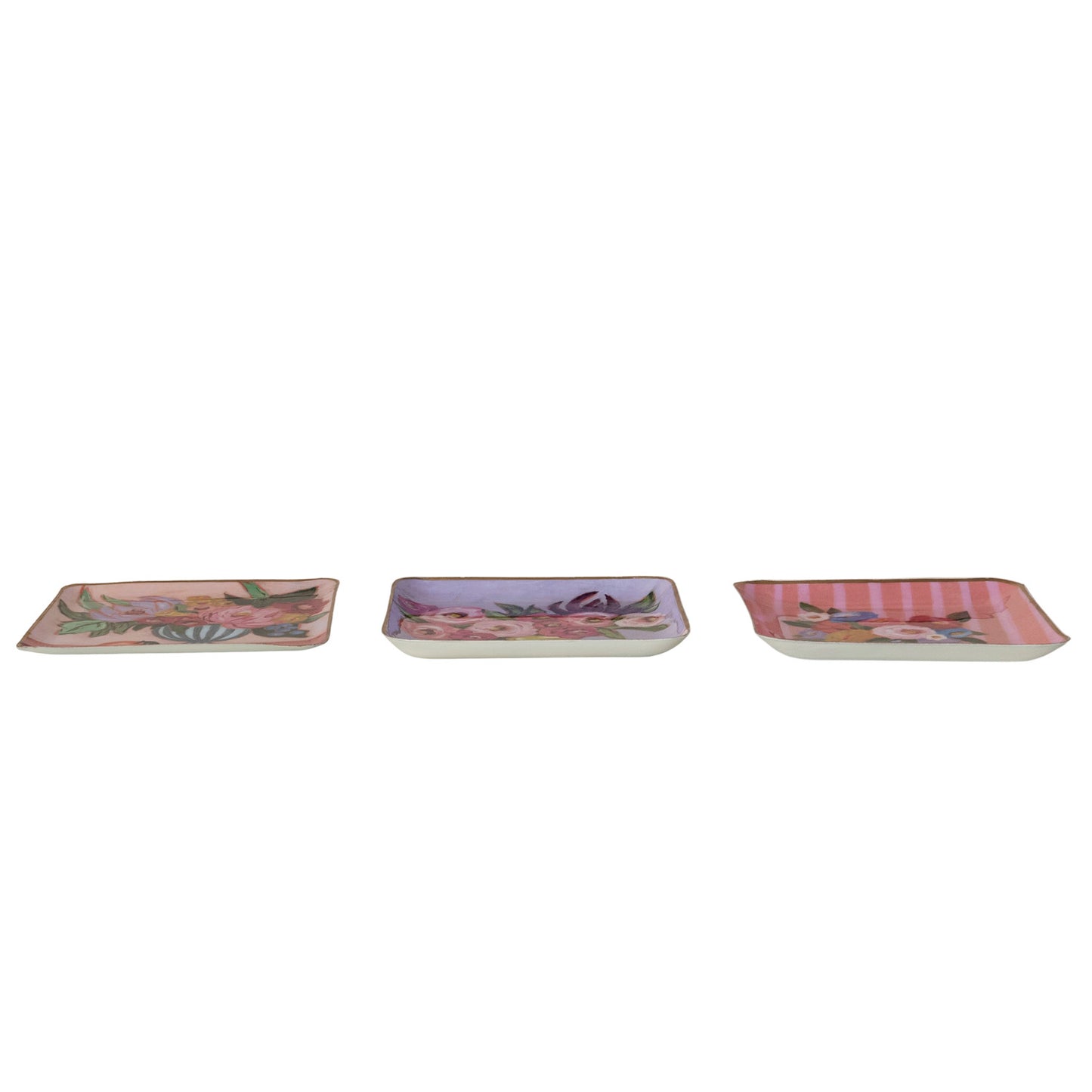 Enameled Metal Tray w/Flowers in Vase & Gold Edges (3 Styles)