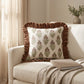 Square Cotton Slub  Printed Pillow w/Velvet Ruffle