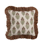Square Cotton Slub  Printed Pillow w/Velvet Ruffle