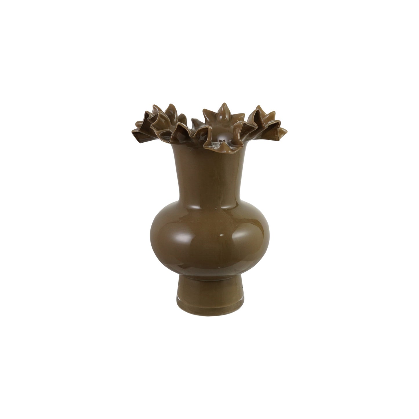 Opaque Glass Footed Ruffled Vase - Olive Color