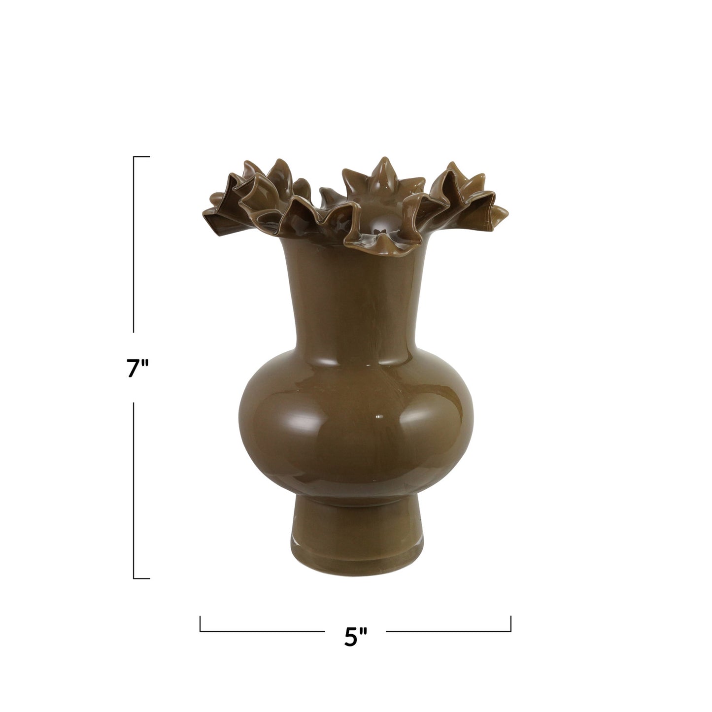 Opaque Glass Footed Ruffled Vase - Olive Color