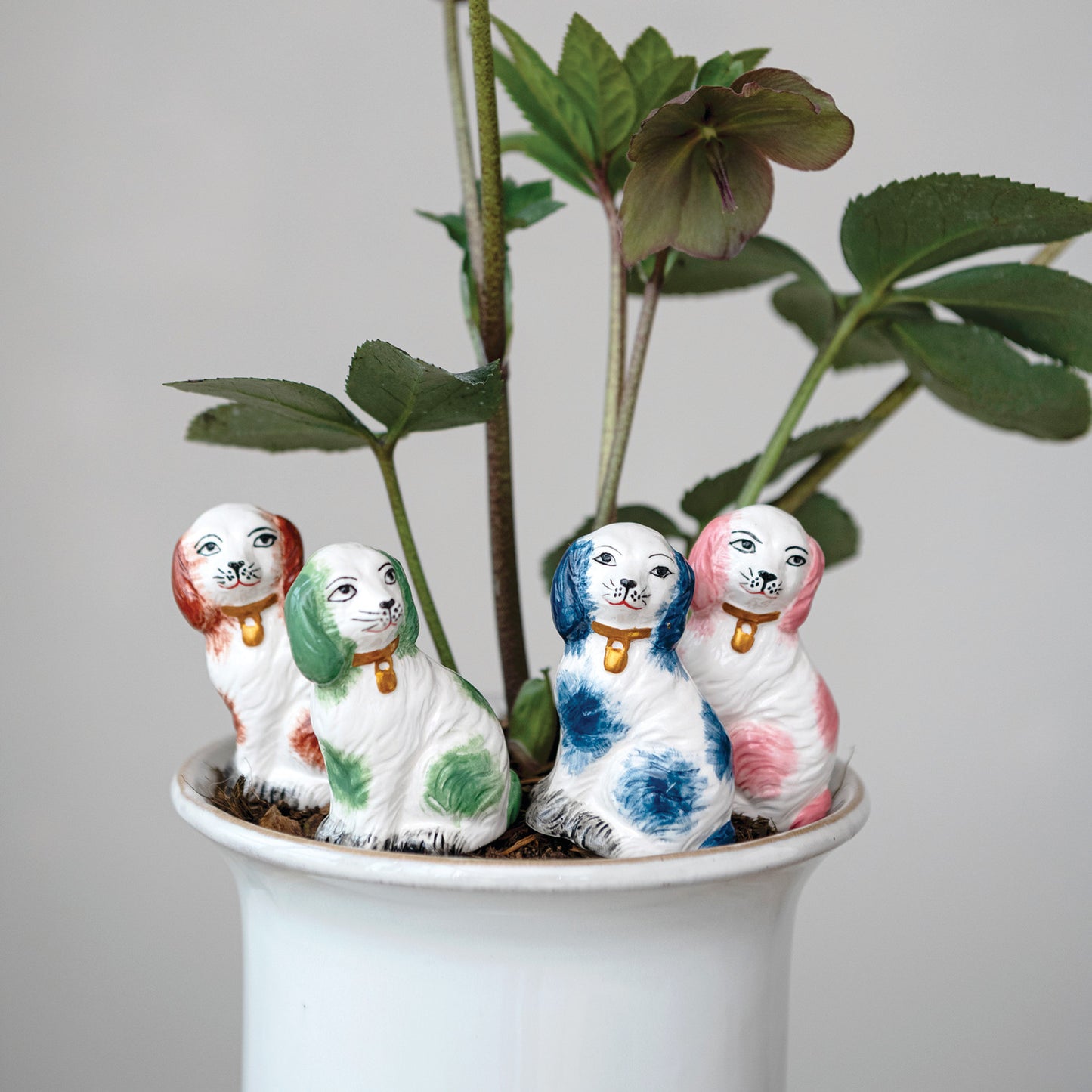 Stoneware Staffordshire Dog Plant Stake (4 Colors)