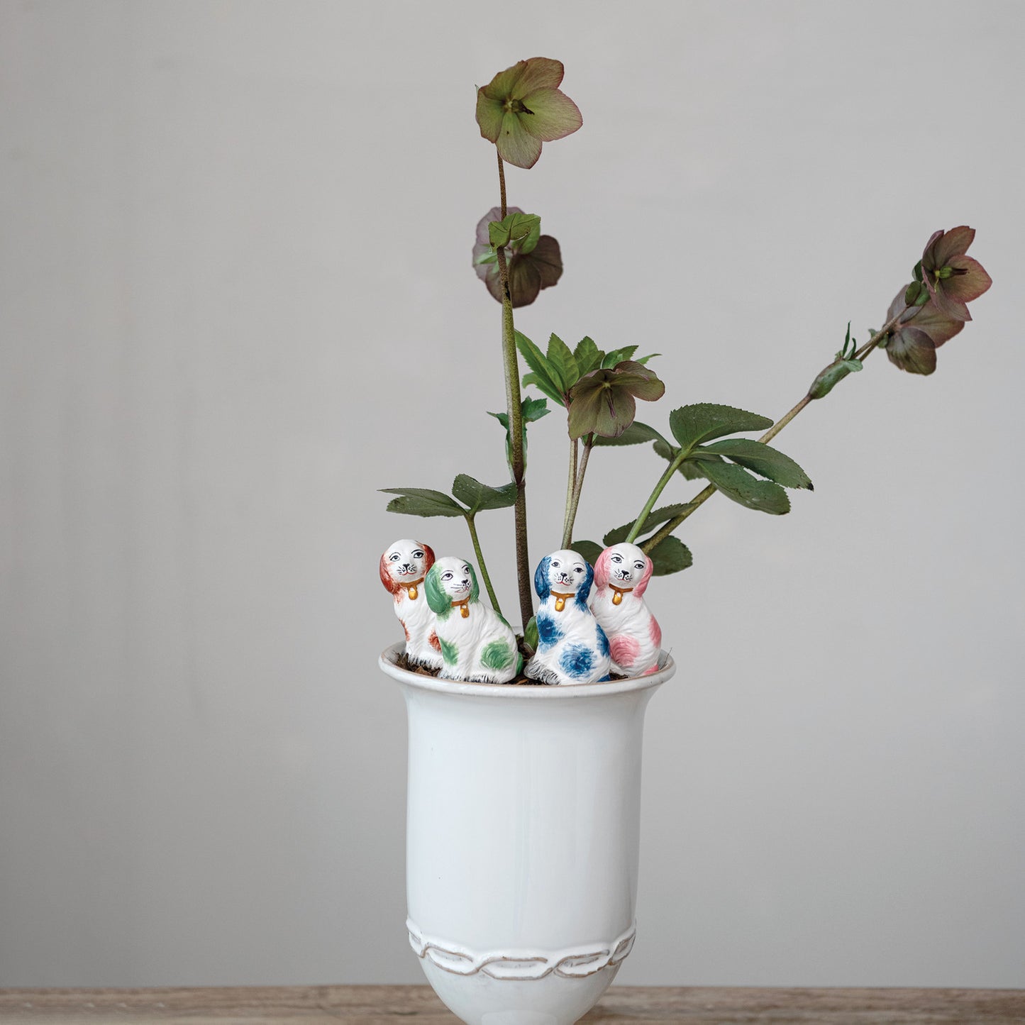 Stoneware Staffordshire Dog Plant Stake (4 Colors)