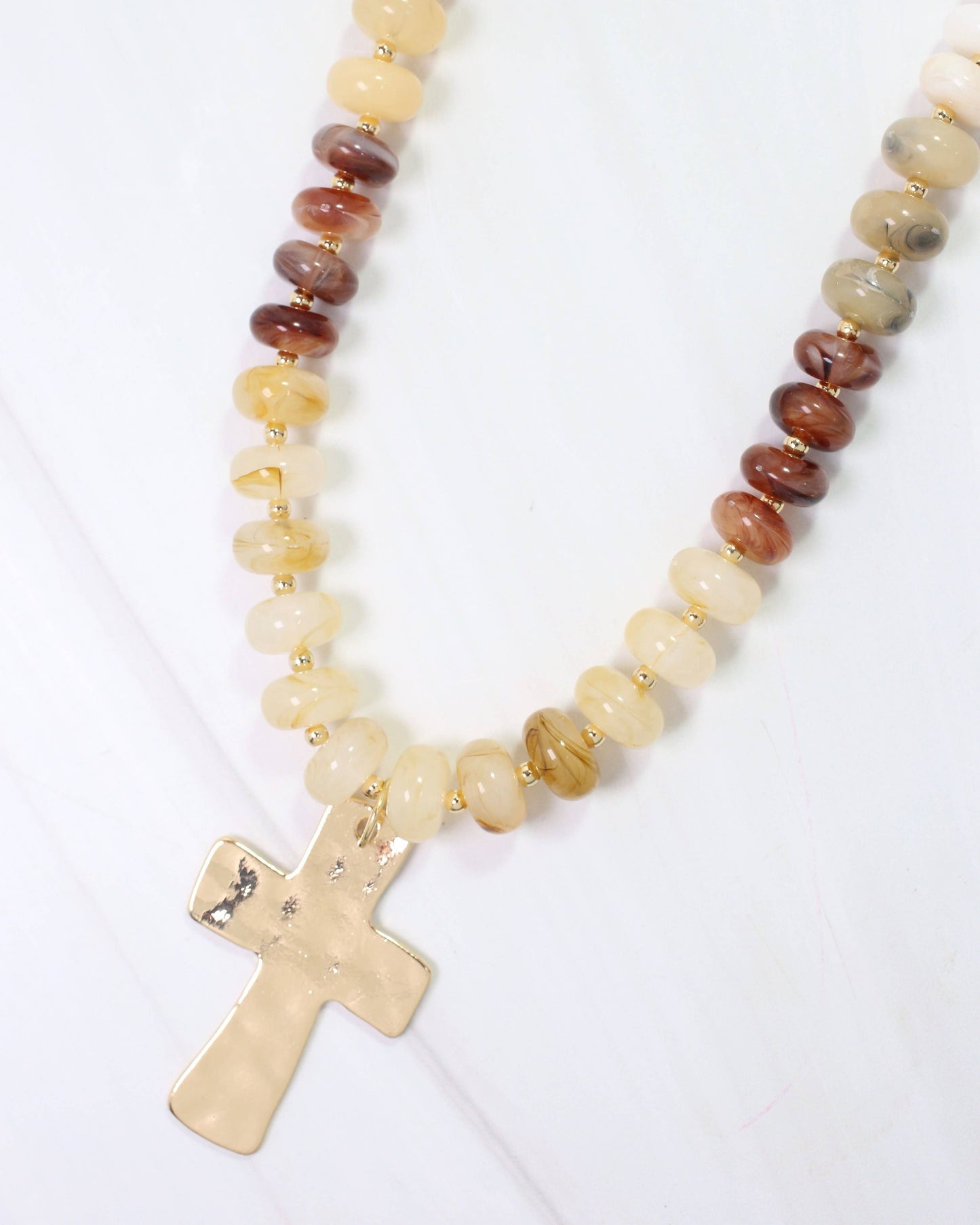 Berkeley Stone Beaded Cross Necklace Natural: Default