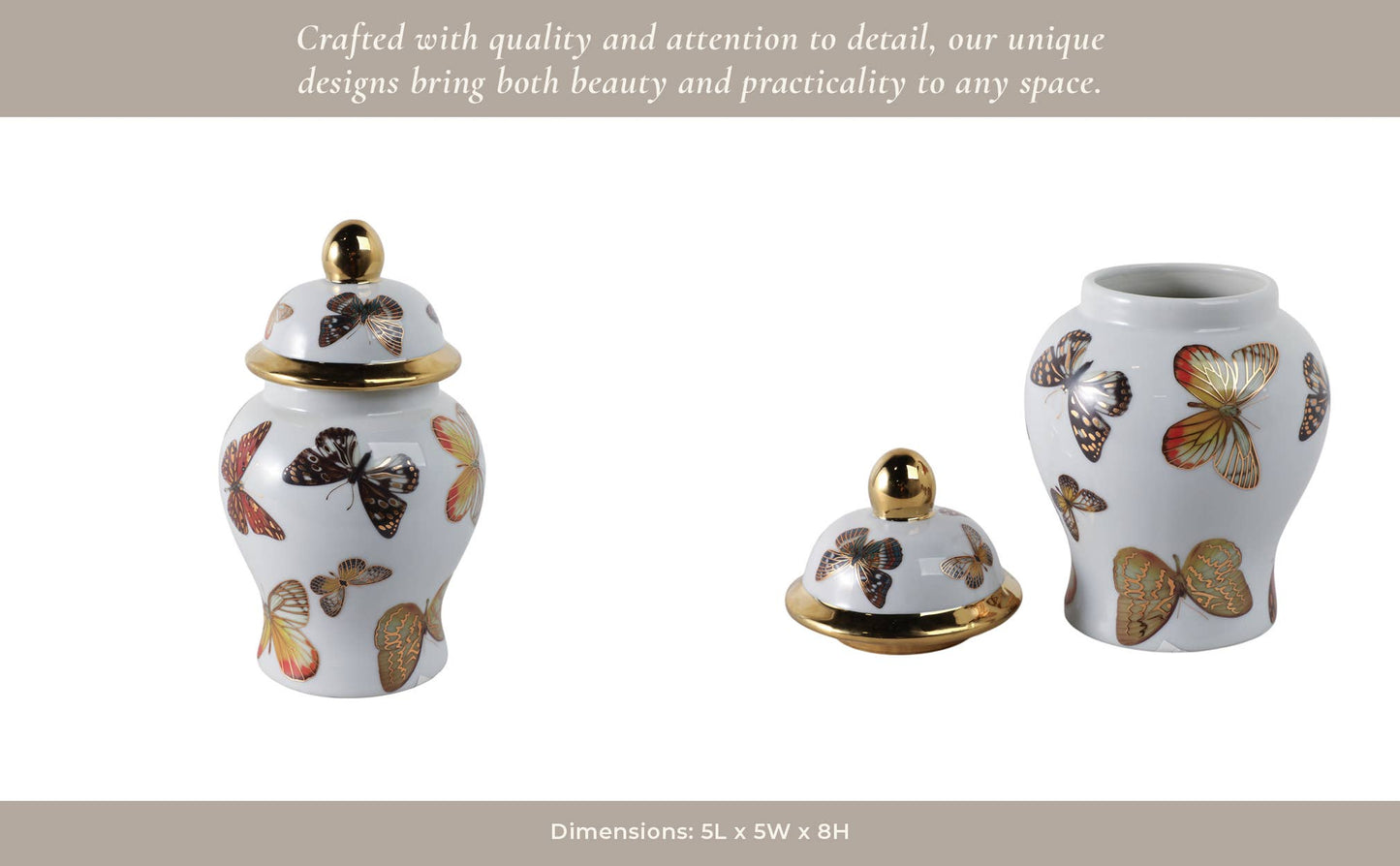 Multicolor 8x5 in. Ceramic Glam Temple Jar with Butterflies